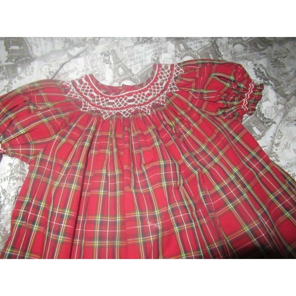 nwot Mom & Me red tartan plaid smocked Christmas bishop dress baby girls 18 m